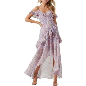 ASTR The Label Pemberley Ruffled Floral Asymmetric High-Low Midi Dress Size S